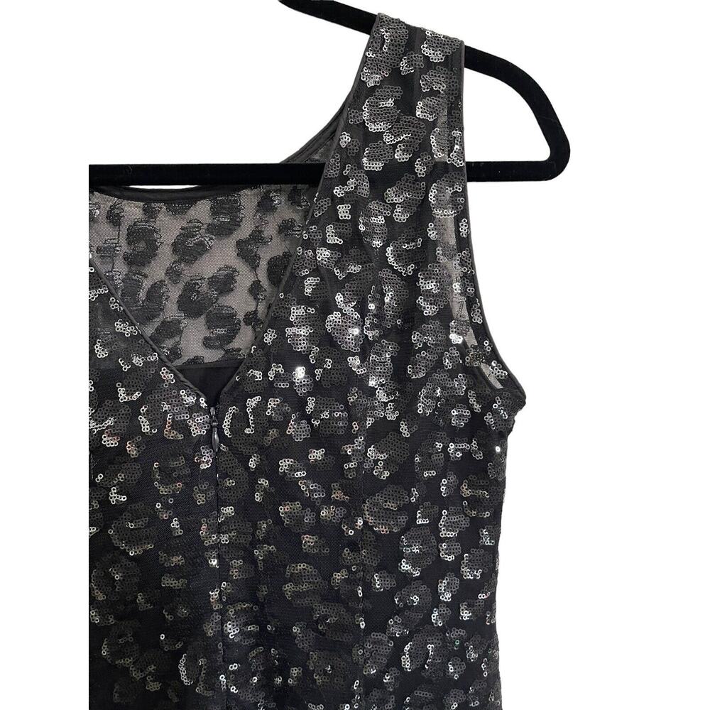 NWOT CALVIN KLEIN 6 Leopard Black Silver Sheath Sequin Dress VNeck NEW #7126 - Picture 6 of 13